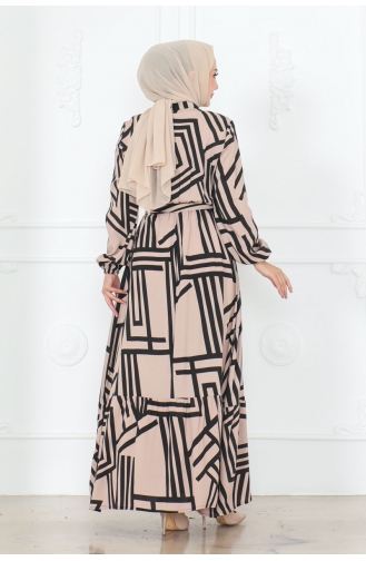 فستان فيسكوز مُخطط 7107-05 لون بني فاتح 7107-05