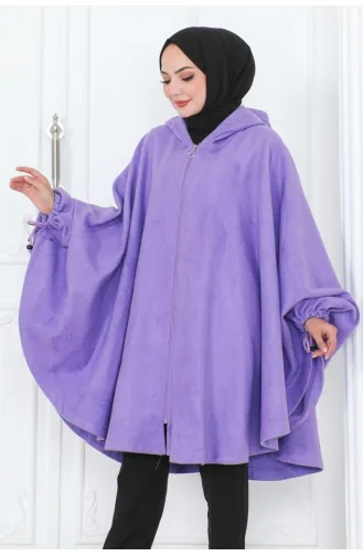Kapüşonlu Panço 0505-01 Lila