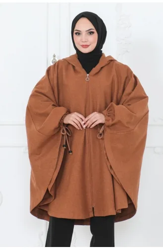 Kapüşonlu Panço 0505-05 Taba