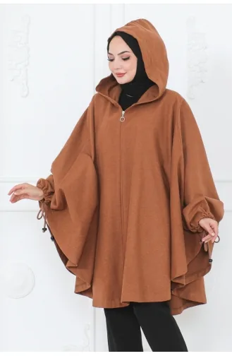 Kapüşonlu Panço 0505-05 Taba