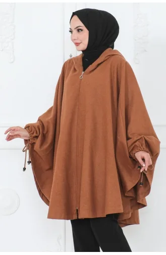 Kapüşonlu Panço 0505-05 Taba