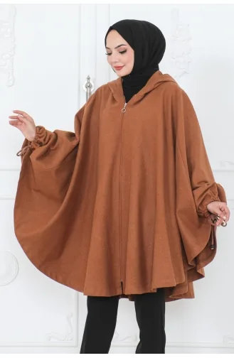 Kapüşonlu Panço 0505-05 Taba