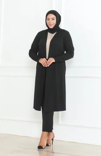 Büyük Beden Dökümlü Uzun Mevsimlik Hırka 8740A-01 Siyah