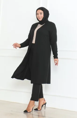 Büyük Beden Dökümlü Uzun Mevsimlik Hırka 8740A-01 Siyah