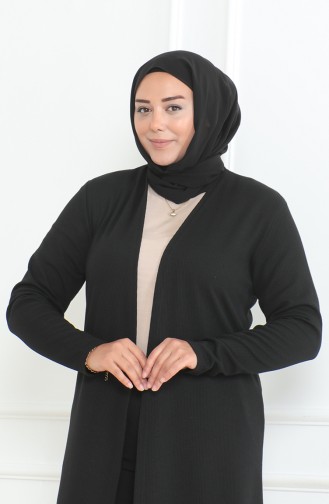 Büyük Beden Dökümlü Uzun Mevsimlik Hırka 8740A-01 Siyah 8740A-01