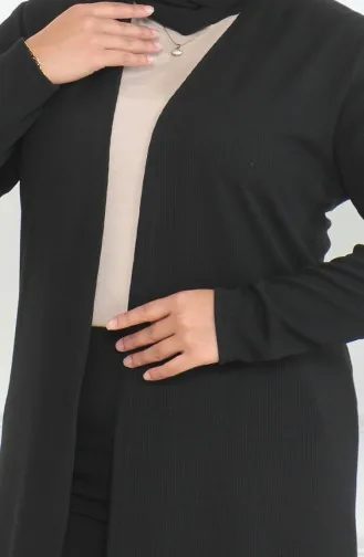 Büyük Beden Dökümlü Uzun Mevsimlik Hırka 8740A-01 Siyah