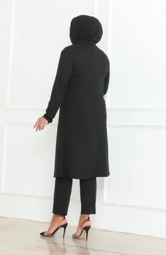 Büyük Beden Dökümlü Uzun Mevsimlik Hırka 8740A-01 Siyah