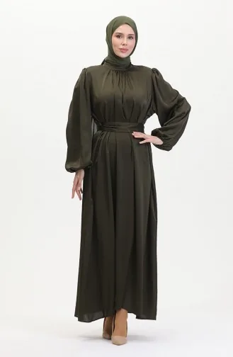 Pleated Satin Evening Dress 6372-01 Khaki 6372-01