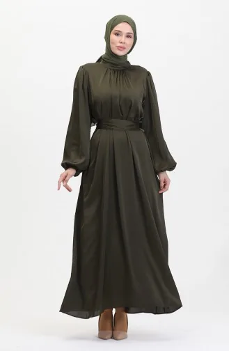 Pleated Satin Evening Dress 6372-01 Khaki 6372-01