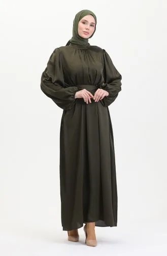 Pleated Satin Evening Dress 6372-01 Khaki 6372-01
