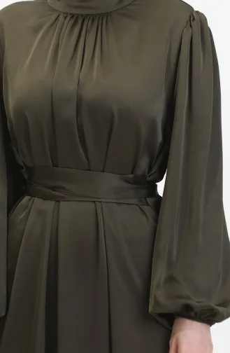 Pleated Satin Evening Dress 6372-01 Khaki 6372-01