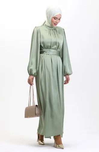 Robe De Soirée Satin Froncee 6372-02 Vert Clair 6372-02