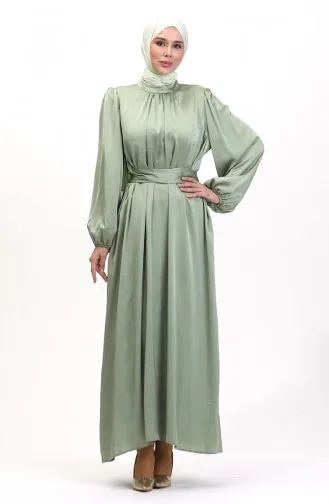 Robe De Soirée Satin Froncee 6372-02 Vert Clair 6372-02