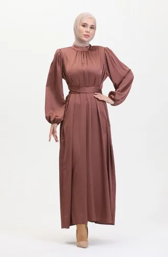 Büzgülü Saten Abiye Elbise 6372-03 Gül Kurusu