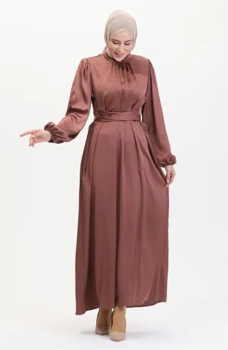 Büzgülü Saten Abiye Elbise 6372-03 Gül Kurusu