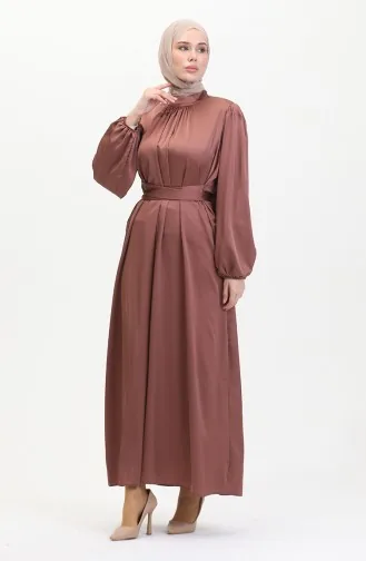 Büzgülü Saten Abiye Elbise 6372-03 Gül Kurusu
