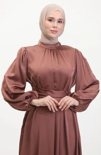 Büzgülü Saten Abiye Elbise 6372-03 Gül Kurusu