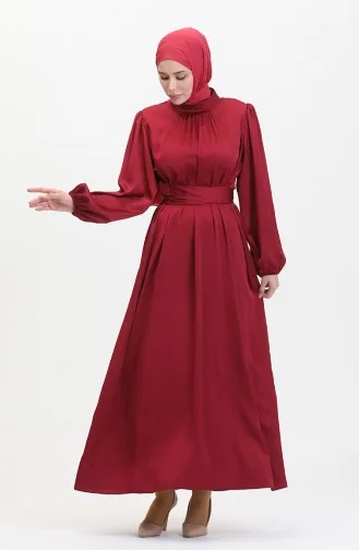 Büzgülü Saten Abiye Elbise 6372-04 Bordo