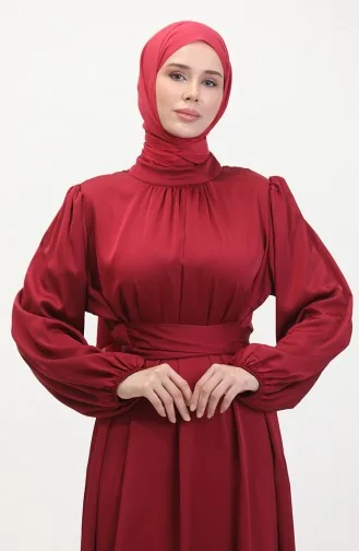 Büzgülü Saten Abiye Elbise 6372-04 Bordo
