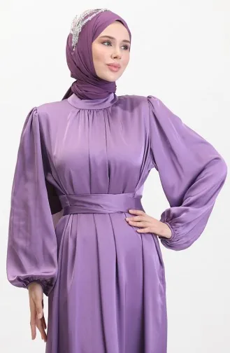 فستان سهرة ساتان 6372-05 بنفسجي فاتح 6372-05