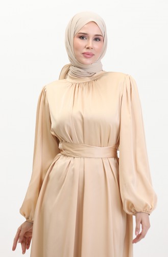 Abendkleid Aus Gerafftem Satin 6372-06 Beige 6372-06