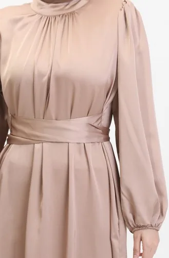 Pleated Satin Evening Dress 6372-09 Milky Coffee 6372-09
