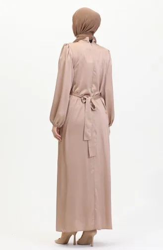 Pleated Satin Evening Dress 6372-09 Milky Coffee 6372-09