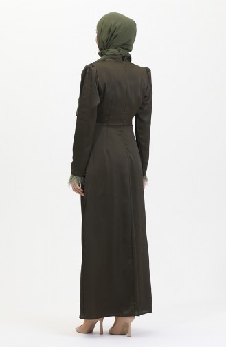 Pleated Detailed Satin Evening Dress 6374-05 Khaki 6374-05