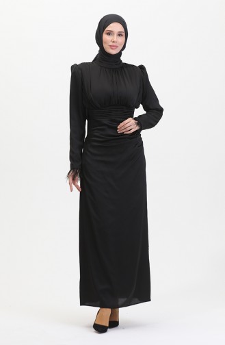 Abendkleid Aus Satin Mit Faltendetail 6374-06 Schwarz 6374-06