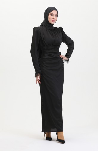 Abendkleid Aus Satin Mit Faltendetail 6374-06 Schwarz 6374-06