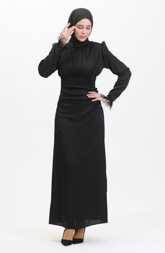 Abendkleid Aus Satin Mit Faltendetail 6374-06 Schwarz 6374-06