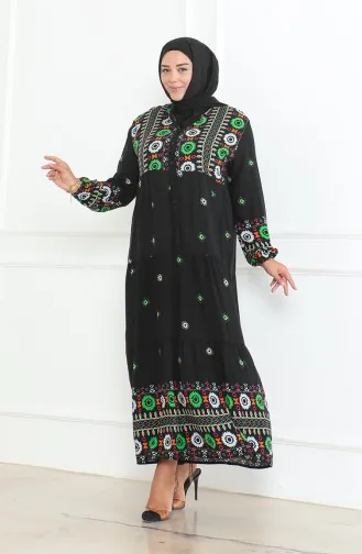 Großes Gemustertes Viskosekleid Mit Knöpfen 5070-01 Schwarz 5070-01