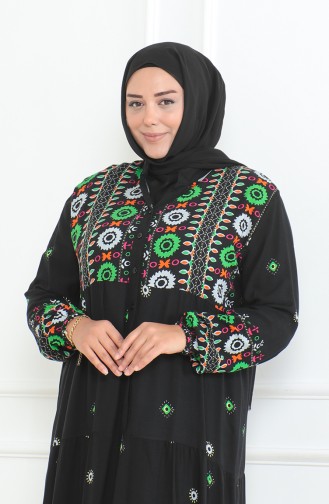 Robe Viscose Boutonnée à Motifs Grande Taille 5070-01 Noir 5070-01