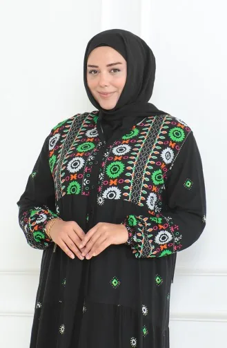 Großes Gemustertes Viskosekleid Mit Knöpfen 5070-01 Schwarz 5070-01