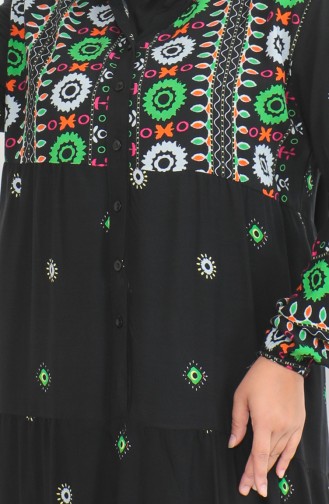 Robe Viscose Boutonnée à Motifs Grande Taille 5070-01 Noir 5070-01