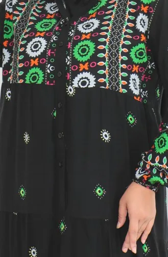 Großes Gemustertes Viskosekleid Mit Knöpfen 5070-01 Schwarz 5070-01