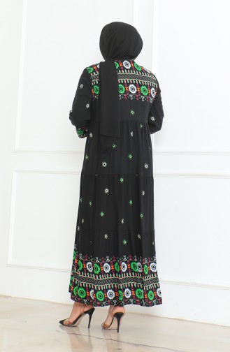 Robe Viscose Boutonnée à Motifs Grande Taille 5070-01 Noir 5070-01