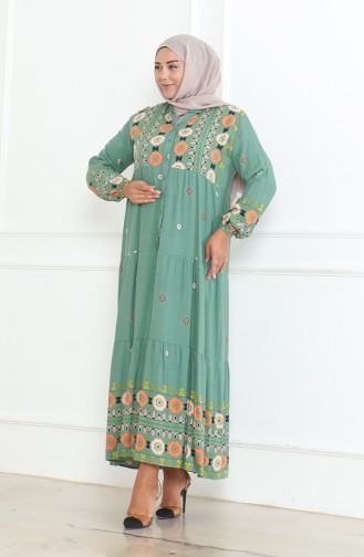 Robe Viscose Boutonnée à Motifs Grande Taille 5070-02 Vert 5070-02