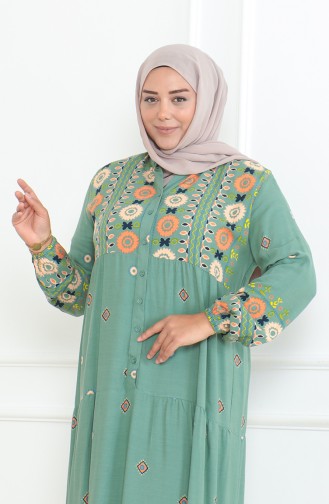 Robe Viscose Boutonnée à Motifs Grande Taille 5070-02 Vert 5070-02