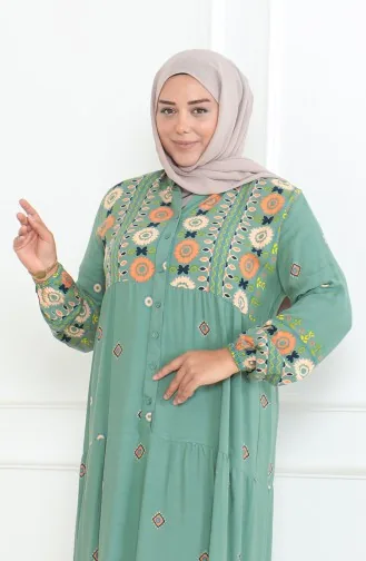 Großes Gemustertes Viskosekleid Mit Knöpfen 5070-02 Grün 5070-02