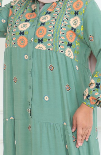 Robe Viscose Boutonnée à Motifs Grande Taille 5070-02 Vert 5070-02