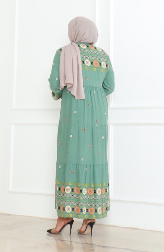 Robe Viscose Boutonnée à Motifs Grande Taille 5070-02 Vert 5070-02