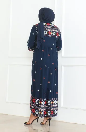 Grote Maat Viscosejurk Met Knopen En Patroon 5070-03 Marineblauw 5070-03