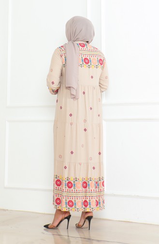 Großes Gemustertes Viskosekleid Mit Knöpfen 5070-04 Beige 5070-04