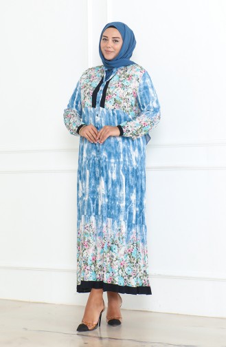 Großes Gemustertes Viskosekleid 5071-01 Indigo 5071-01
