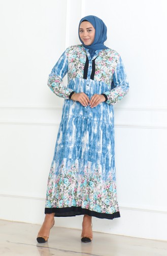 Großes Gemustertes Viskosekleid 5071-01 Indigo 5071-01