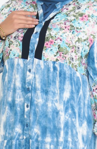 Großes Gemustertes Viskosekleid 5071-01 Indigo 5071-01