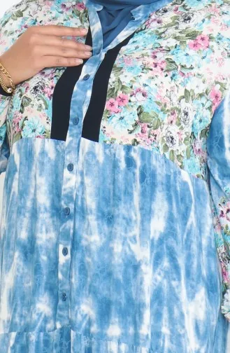 فستان فيسكوز منقوش مقاس كبير 5071-01 انديجو 5071-01