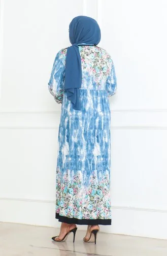 فستان فيسكوز منقوش مقاس كبير 5071-01 انديجو 5071-01