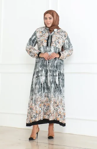 Großes Gemustertes Viskosekleid 5071-02 Grau 5071-02